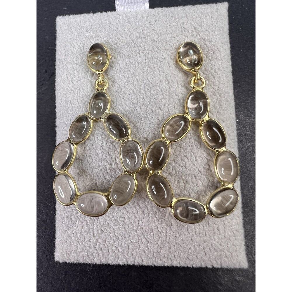 Smoky quartz open teardrop earrings in gold over sterling silver